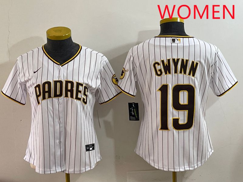 Women San Diego Padres #19 Gwynn White Stripe Game 2025 Nike MLB Jersey style 1->women mlb jersey->Women Jersey